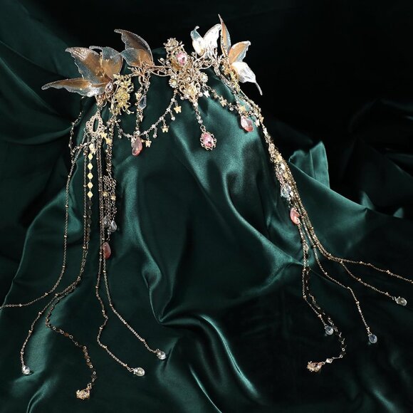 Renaissance Butterfly Elf Fairy Crown - Fairy Headband with Pink Butterfly Wings - Picture 4 of 8